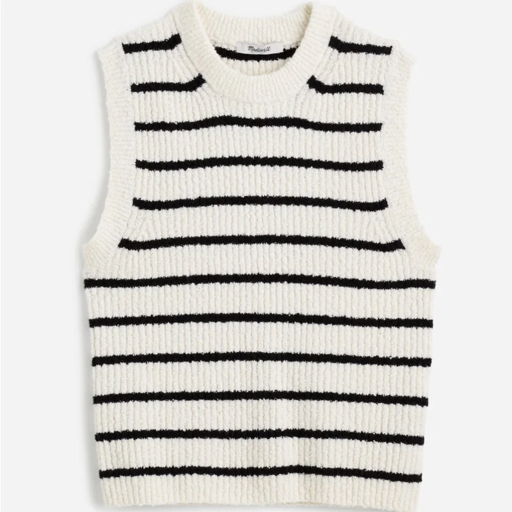 NWT Madewell Bouclé-Knit Sweater Tank Small S Striped White Navy - Picture 6 of 8